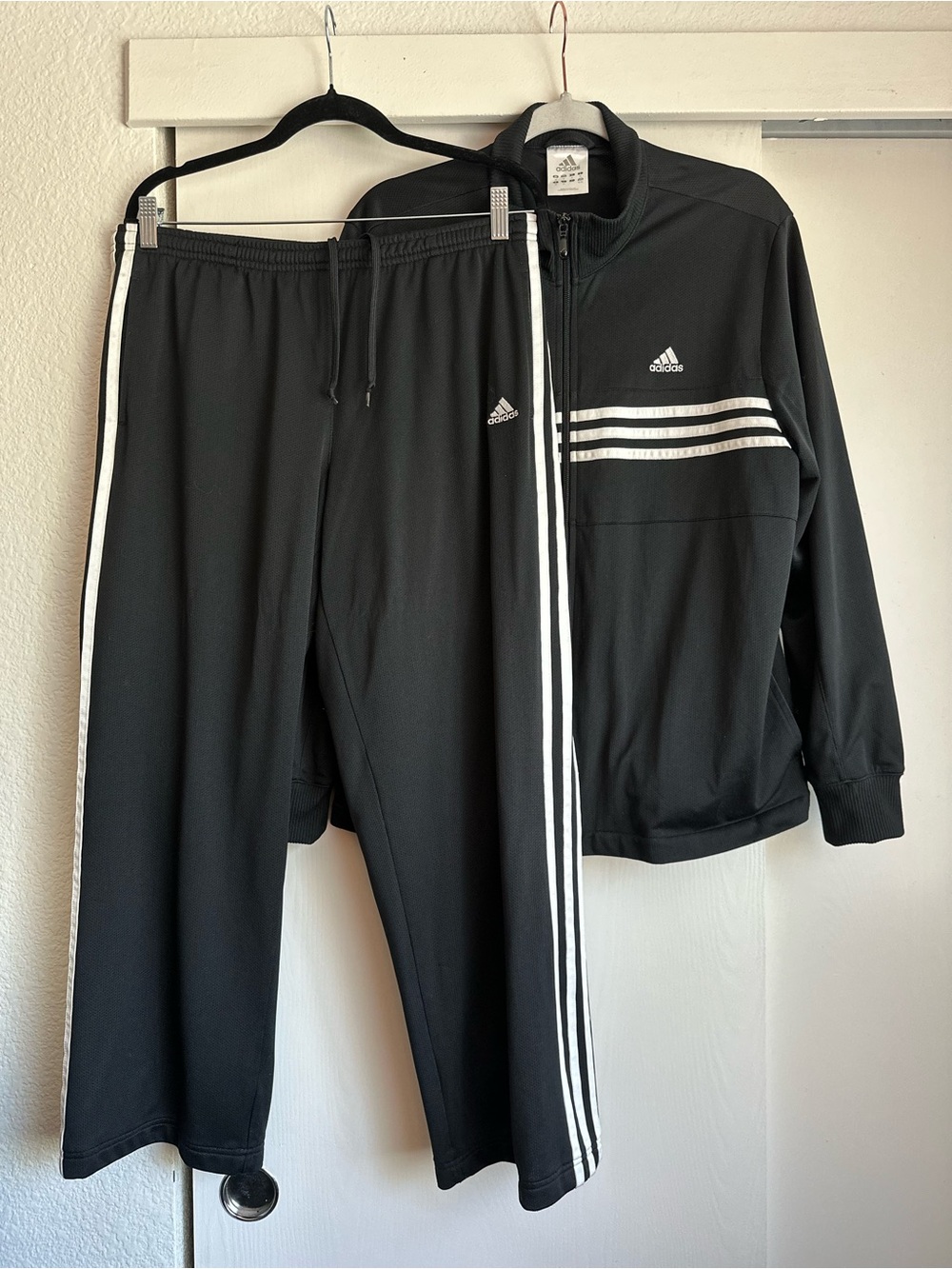 adidas Black and White Three-Stripe Track Jacket & Joggers